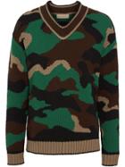 Burberry Camouflage Intarsia Cotton Blend Sweater - Green