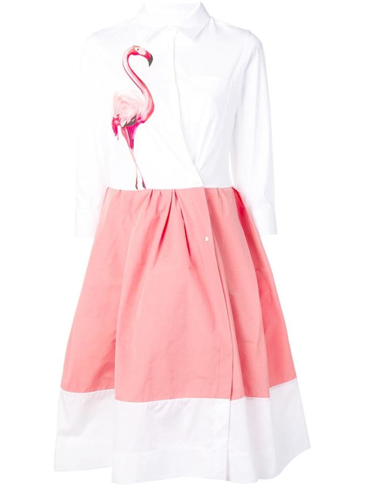 Sara Roka Flamingo Print Shirt Dress - White