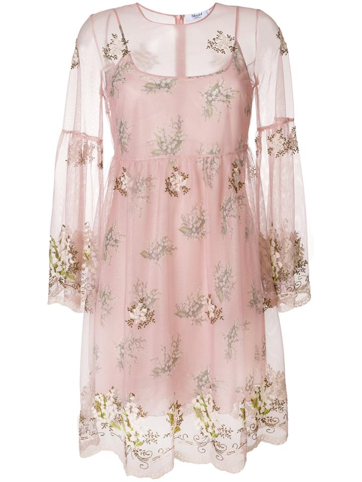 Blugirl Floral Embroidered Tulle Dress - Pink & Purple