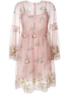 Blugirl Floral Embroidered Tulle Dress - Pink & Purple