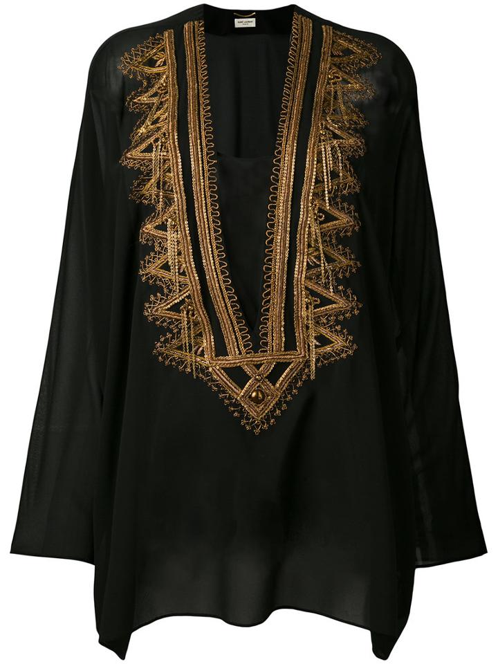 Saint Laurent - Embroidered Kaftan - Women - Silk - 44, Black, Silk