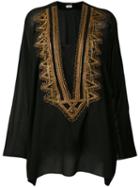 Saint Laurent - Embroidered Kaftan - Women - Silk - 44, Black, Silk