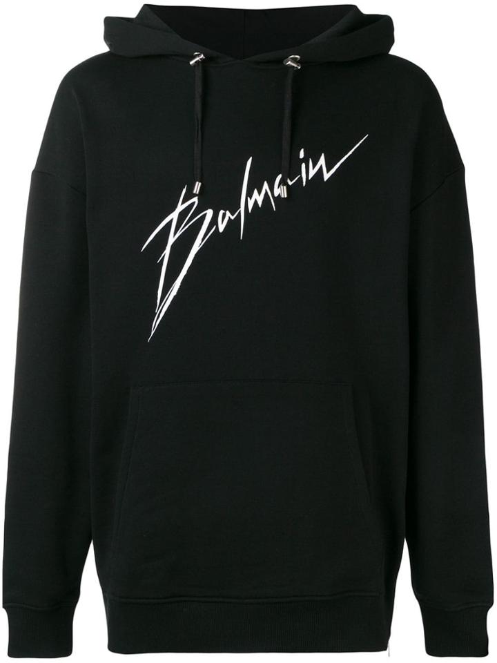 Balmain Signature Logo Hoodie - Black