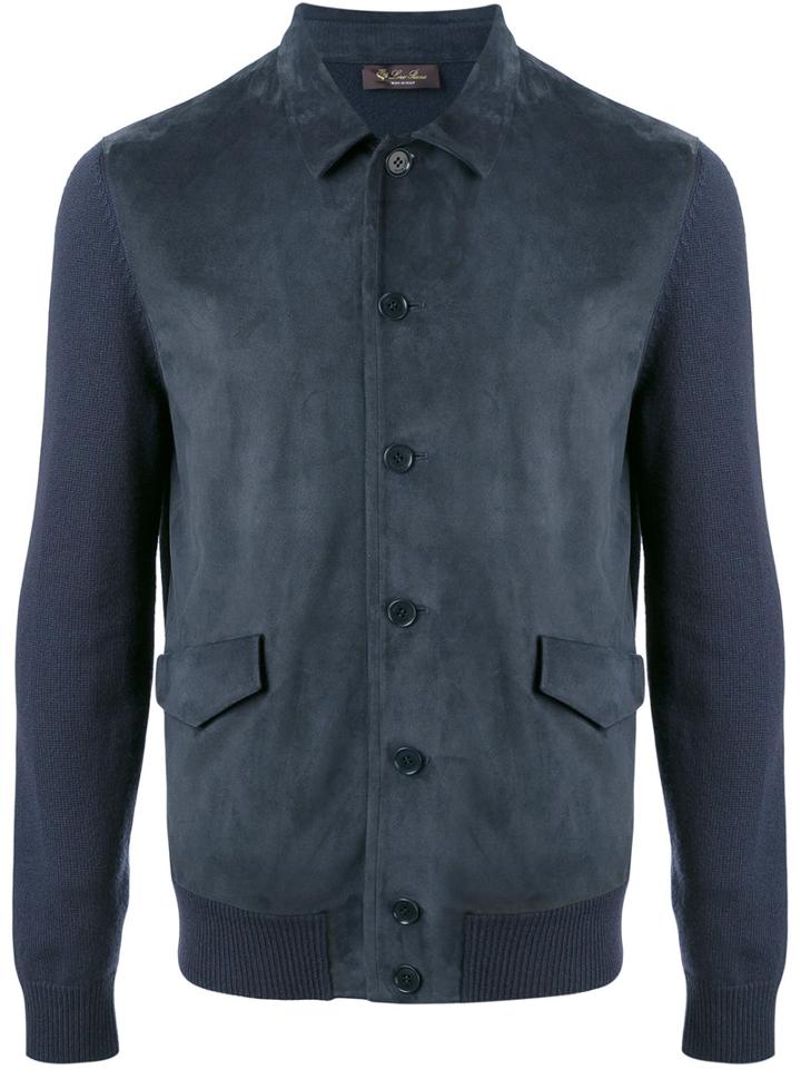 Contrast Sleeve Bomber Jacket - Men - Cashmere/lamb Nubuck Leather - 46, Blue, Cashmere/lamb Nubuck Leather, Loro Piana