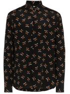 Saint Laurent Mickey Print Long Sleeve Silk Shirt - Black