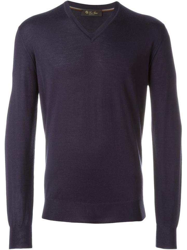 Loro Piana - Fine V Neck Jumper - Men - Cashmere - 52, Blue, Cashmere