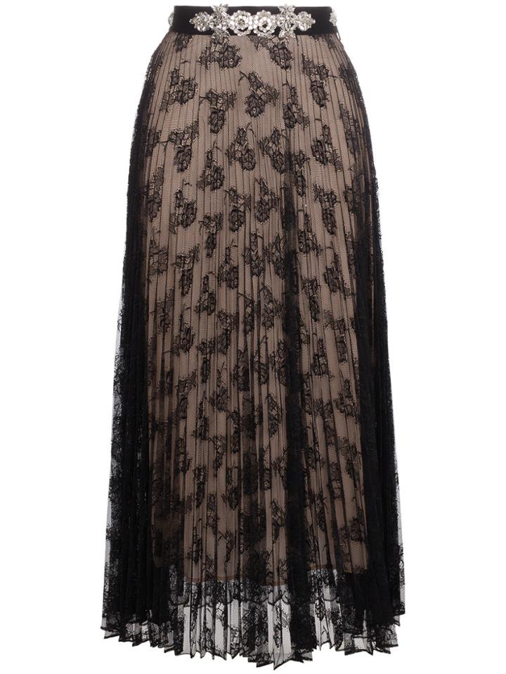 Christopher Kane Pleated Skirt With Lace Detail - Black