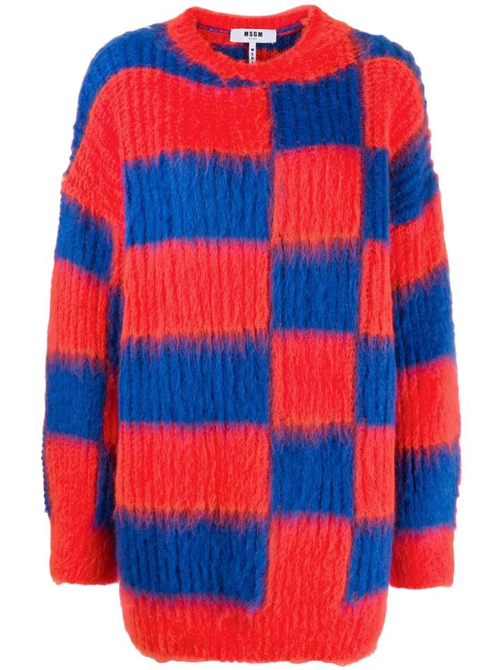 Msgm Oversized Checked Jumper - Red
