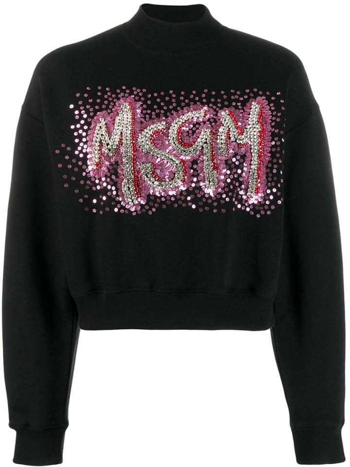 Msgm Sequinned Logo Sweatshirt - Black