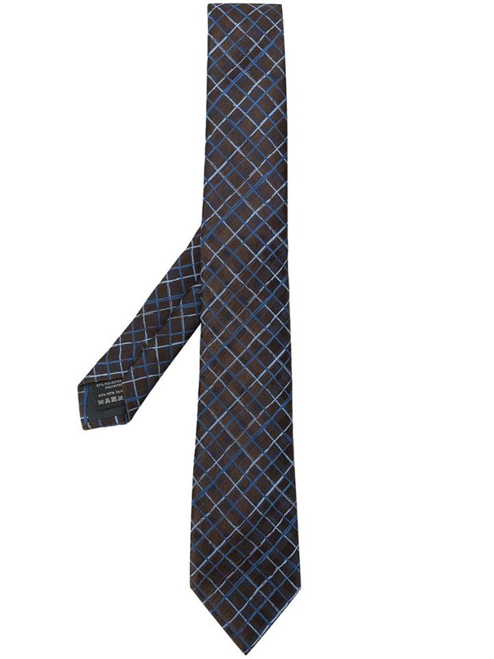 Z Zegna Check Embroidery Tie - Brown
