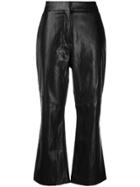 Cédric Charlier Faux-leather Flared Cropped Trousers - Black