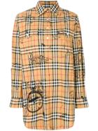 Burberry Embroidered Button Front Collared Shirt - Yellow & Orange