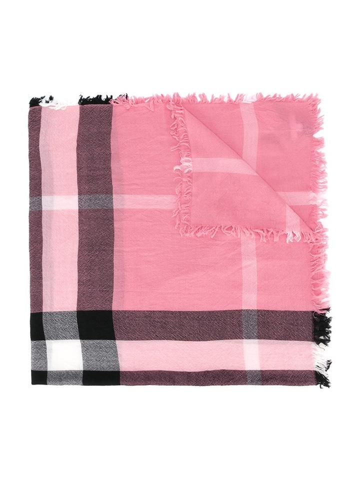 Burberry Kids Check Pattern Scarf, Girl's, Pink/purple