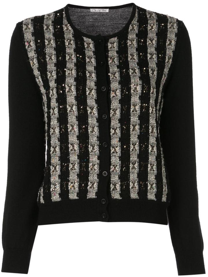 Oscar De La Renta Striped Cardigan - Black