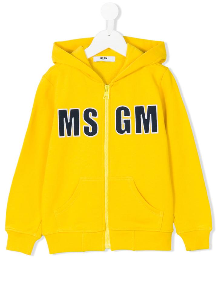 Msgm Kids - Logo Print Hoodie - Kids - Cotton - 12 Yrs, Yellow/orange