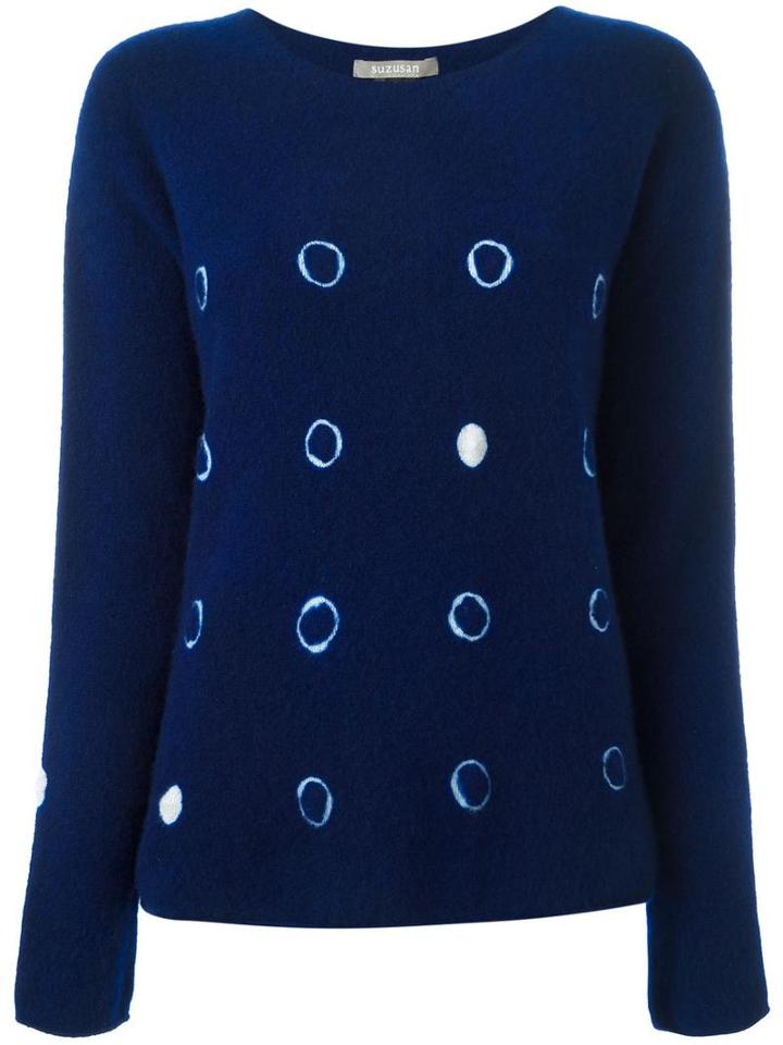 Suzusan Tie Dye Circles Jumper, Women's, Size: Medium, Blue, Cashmere