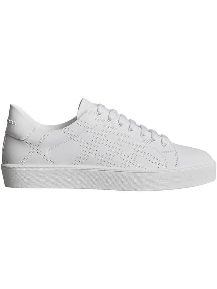 Burberry Perforated Check Leather Sneakers - White