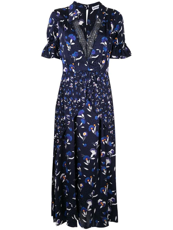 Self-portrait Lace Detail Floral Dres - Blue