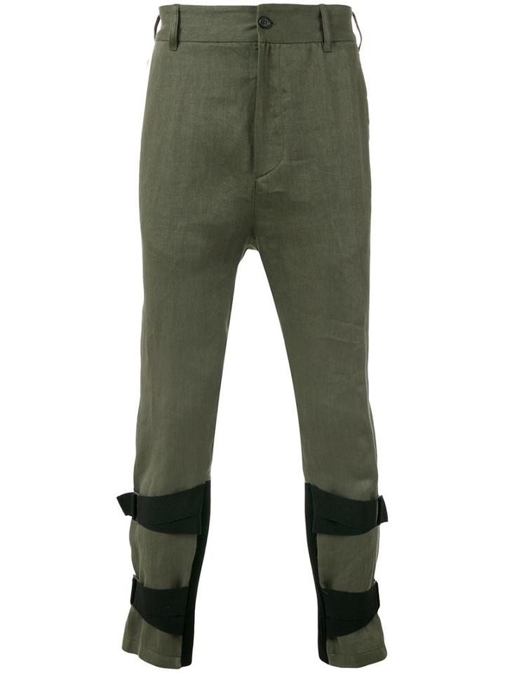 Ann Demeulemeester - Buckled Strap Detail Trousers - Men - Cotton/linen/flax - Xs, Green, Cotton/linen/flax