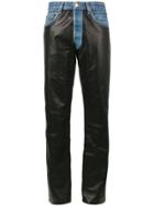 Beau Souci Leather Panelled Boyfriend Jeans - Blue
