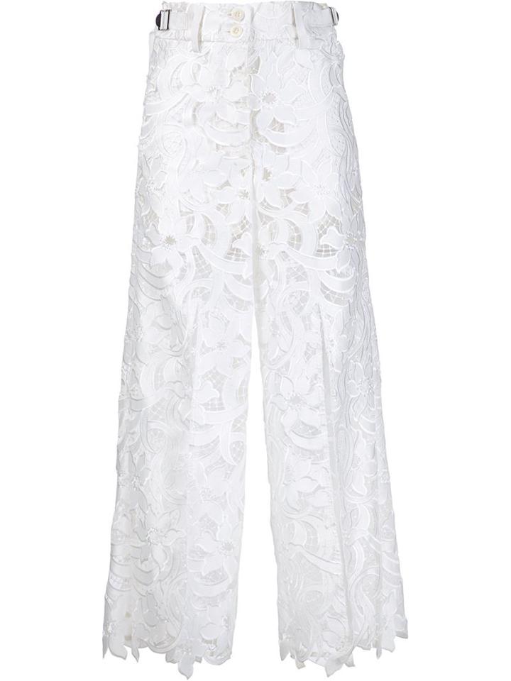 Sacai Floral Lace Trousers, Women's, Size: 2, White, Polyester/nylon/cupro