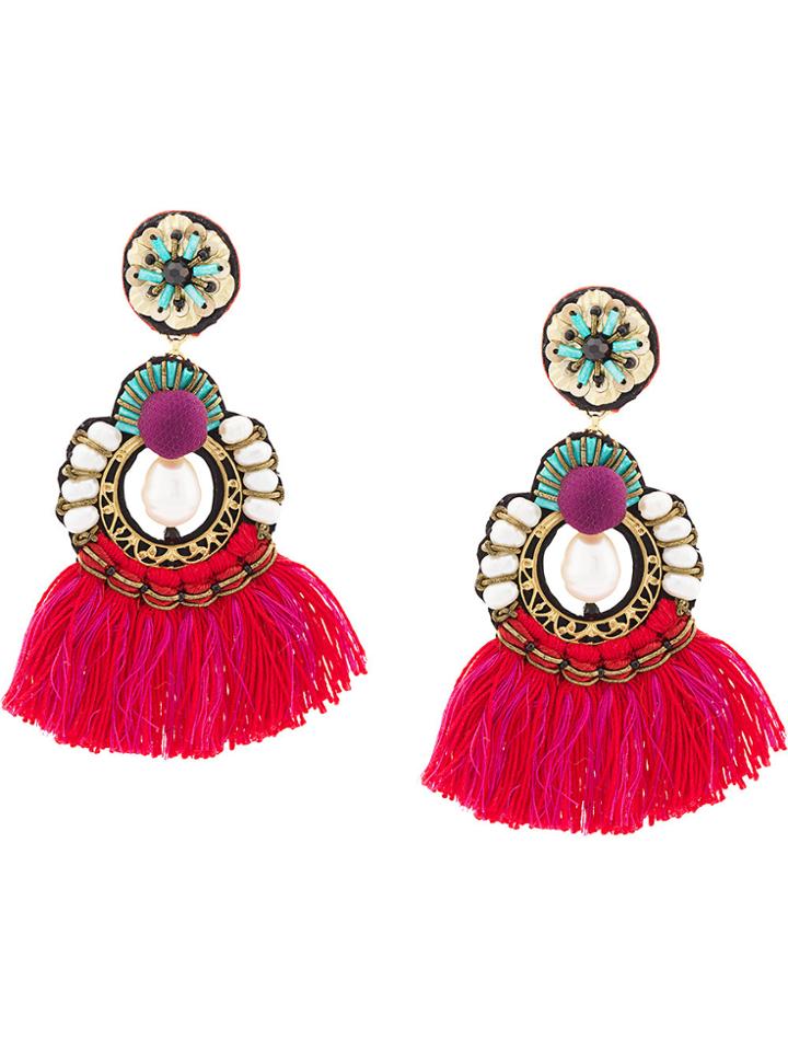 Ranjana Khan Fringed Earrings - Red
