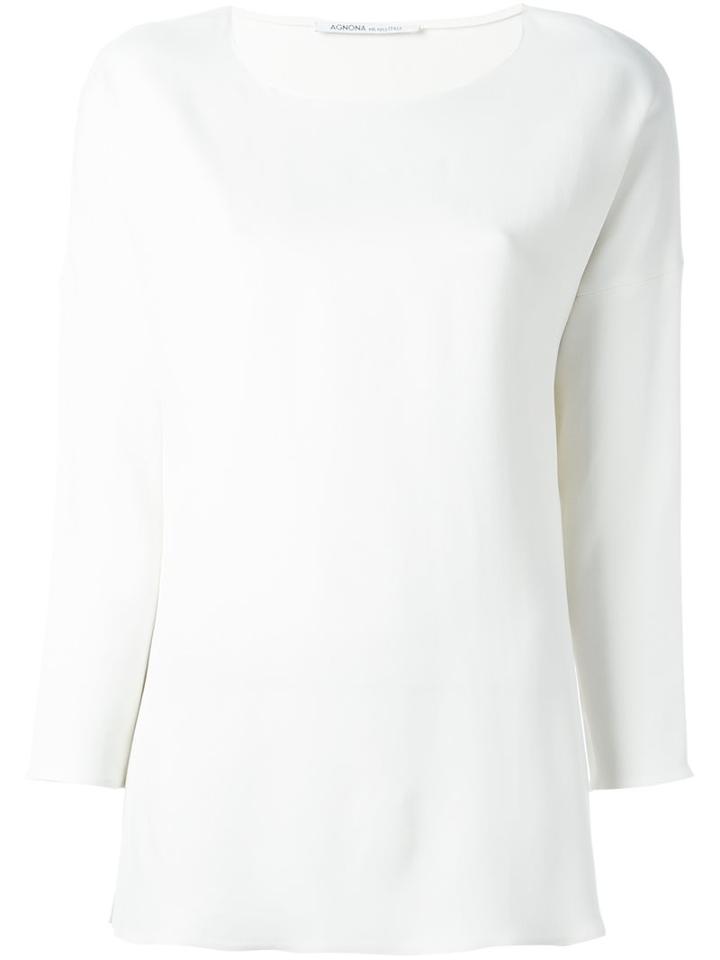 Agnona Round Neck Shift Blouse, Women's, Size: 42, White, Spandex/elastane/viscose