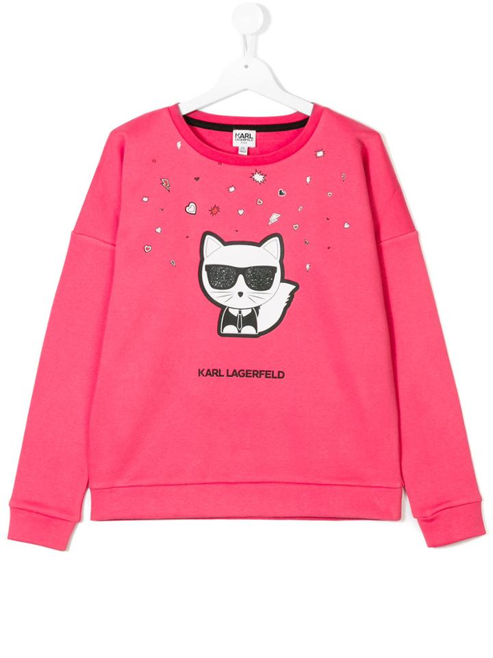 Karl Lagerfeld Kids Cat Print Sweatshirt - Pink & Purple