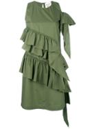 Erika Cavallini Ruffle-front Dress, Women's, Size: 38, Green, Cotton