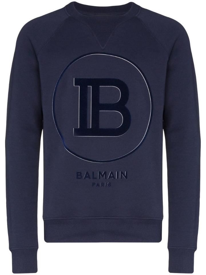 Balmain Flocked-logo Sweatshirt - Blue