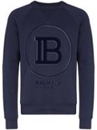 Balmain Flocked-logo Sweatshirt - Blue