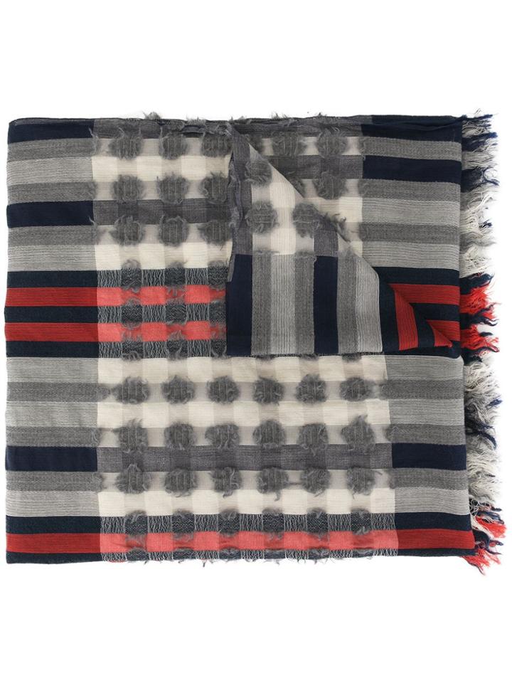 Issey Miyake Cauliflower Textured Check Print Scarf - White