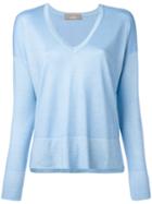 Cruciani - V Neck Sweatshirt - Women - Silk/cashmere - 44, Blue, Silk/cashmere