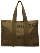 Burberry Belt Detail Horseferry Print Nylon Tote - Green