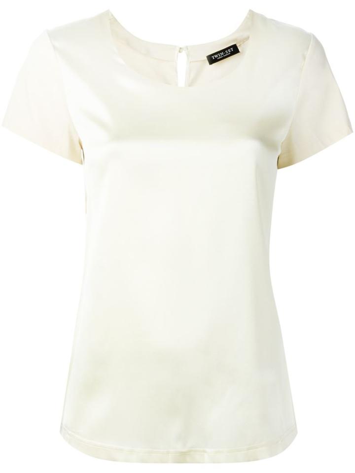 Twin-set Round Neck Plain Top, Women's, Size: M, Nude/neutrals, Silk/spandex/elastane/cotton