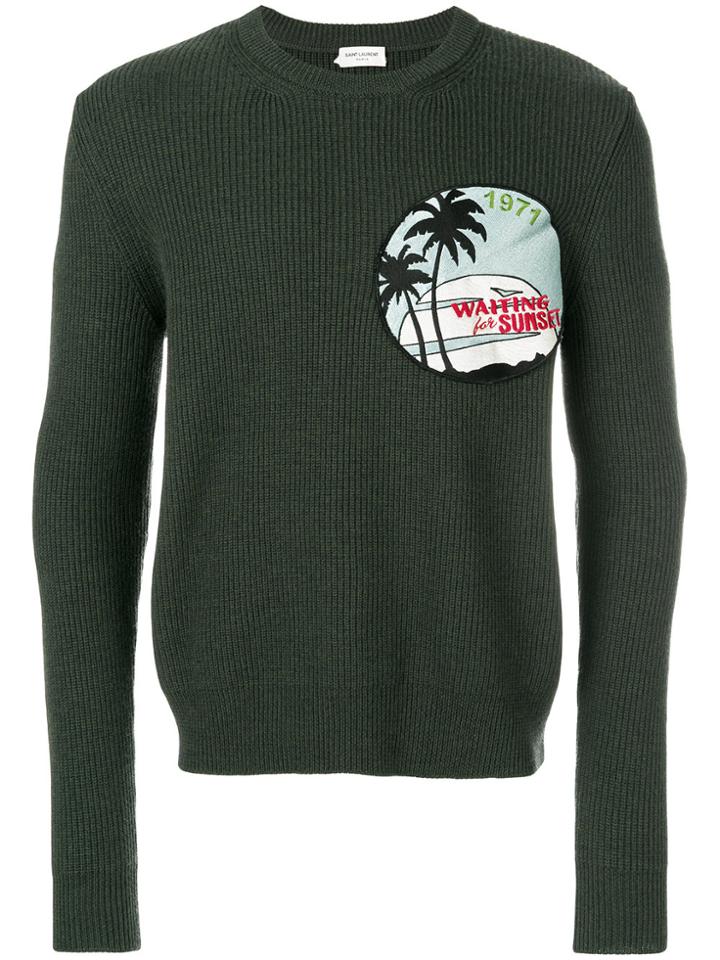 Saint Laurent Patch Ribbed Sweater - Green