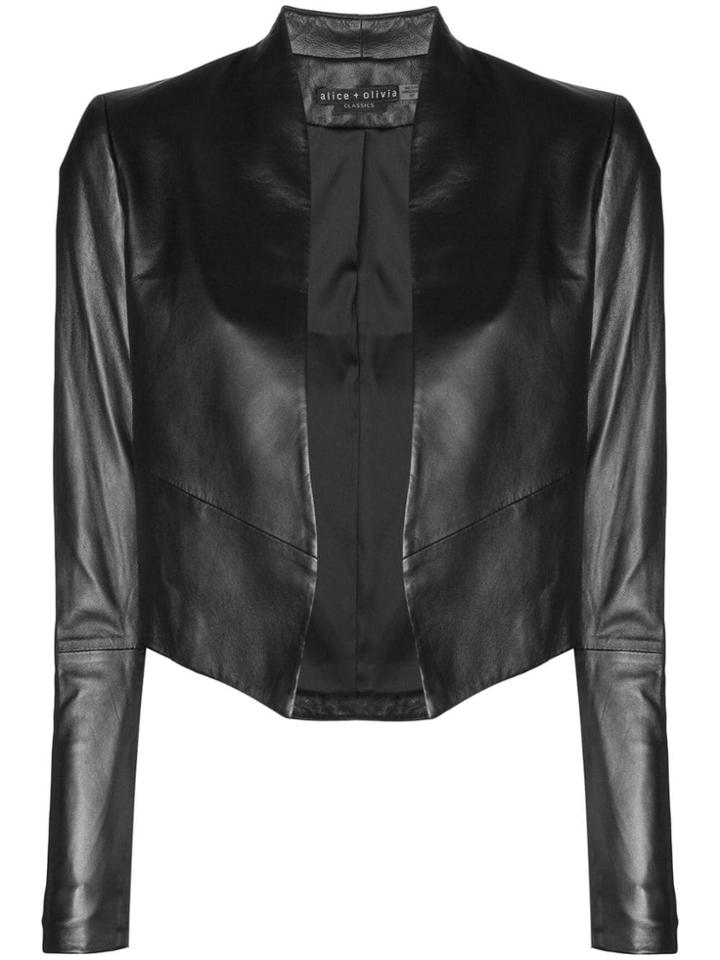 Alice+olivia Cropped Leather Jacket - Black