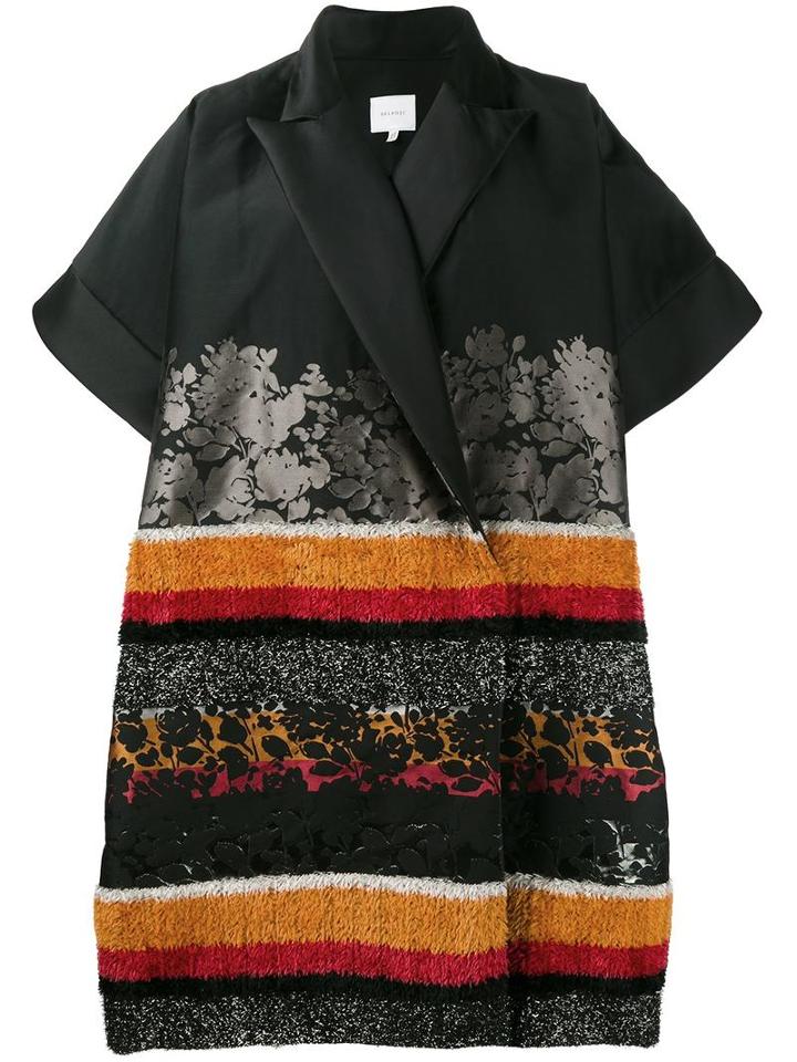Delpozo Oversize Floral Detail Coat, Women's, Size: 36, Black, Polyester/metallized Polyester/acetate/viscose
