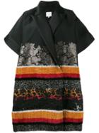 Delpozo Oversize Floral Detail Coat, Women's, Size: 36, Black, Polyester/metallized Polyester/acetate/viscose