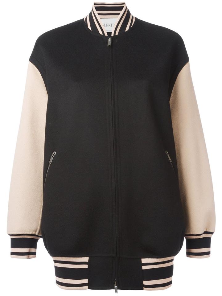 Valentino Contrast Bomber Jacket, Women's, Size: 44, Black, Silk/polyester/viscose/virgin Wool