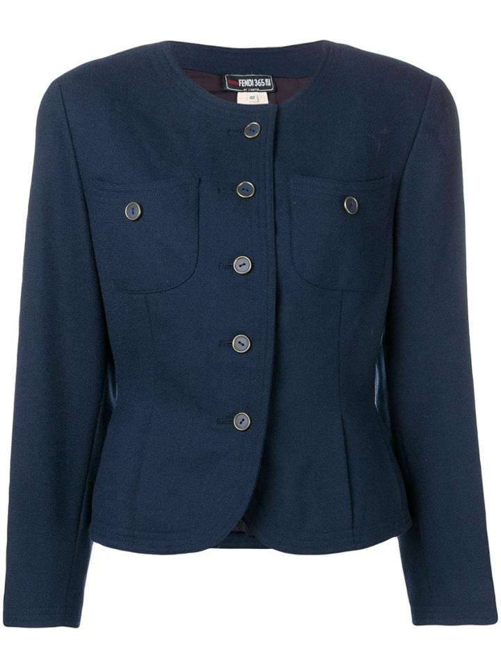 Fendi Vintage 1980's Collarless Fitted Jacket - Blue