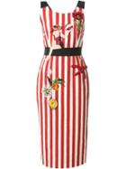 Dolce & Gabbana Embellished Striped Dress, Women's, Size: 40, Red, Cotton/spandex/elastane/acetate