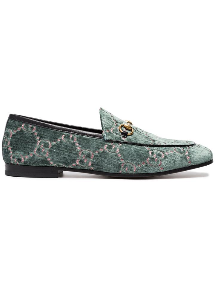Gucci Jordaan Logo Embroidered Loafers - Blue