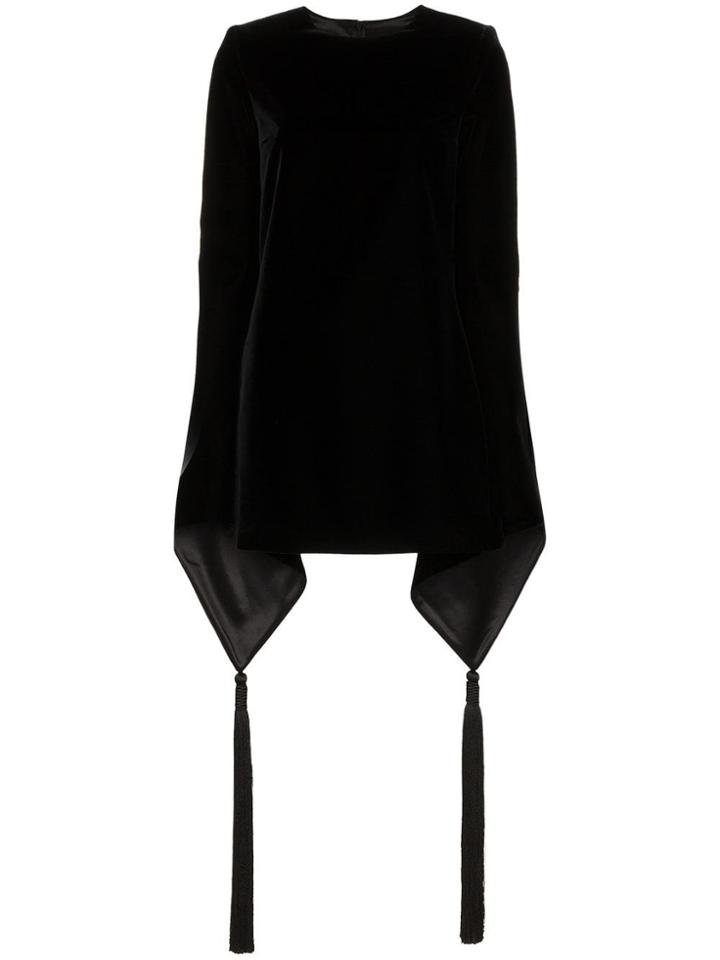 Saint Laurent Black Tassel Cuff Velvet Dress