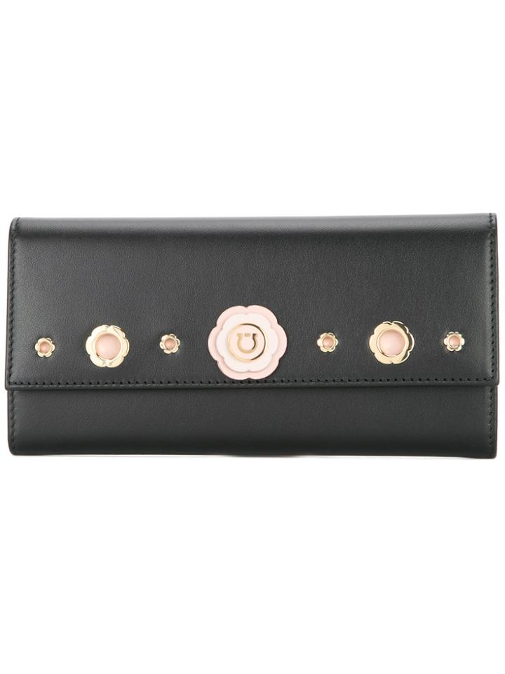 Salvatore Ferragamo Flower Plaque Wallet - Black