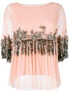Semicouture Jewel Embroidered Tulle Top - Nude & Neutrals