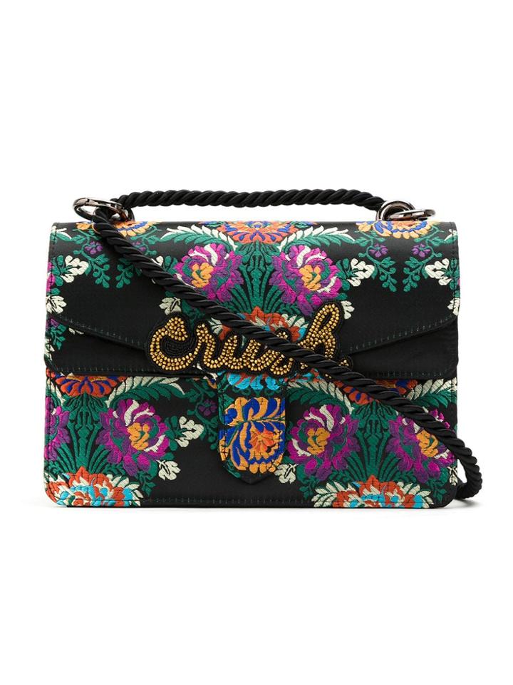 Isla Crush Embroidered Shoulder Bag - Black