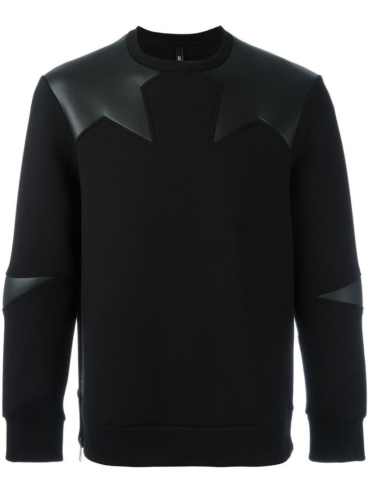 Neil Barrett Faux-leather Insert Sweatshirt, Men's, Size: Xs, Black, Cotton/lyocell/viscose/spandex/elastane