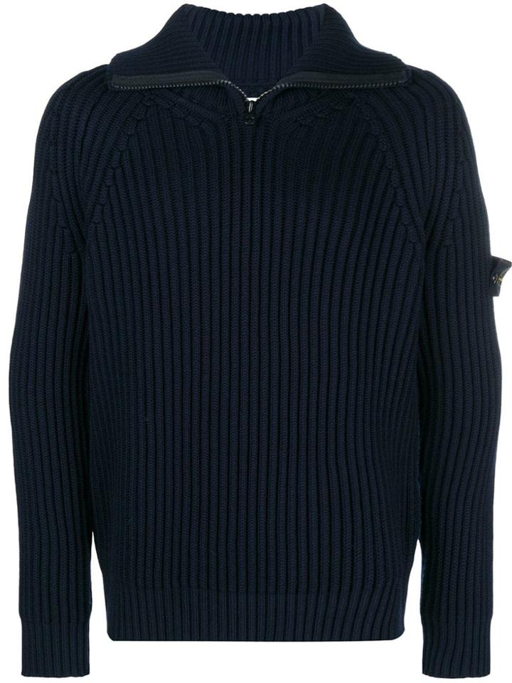 Stone Island Zipped Ribbed Sweater - Blue