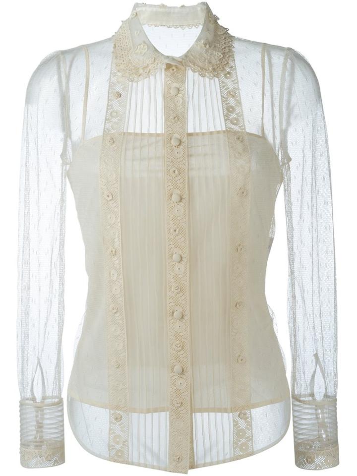 Red Valentino Sheer Longsleeved Shirt, Women's, Size: 44, White, Polyester/cotton/silk